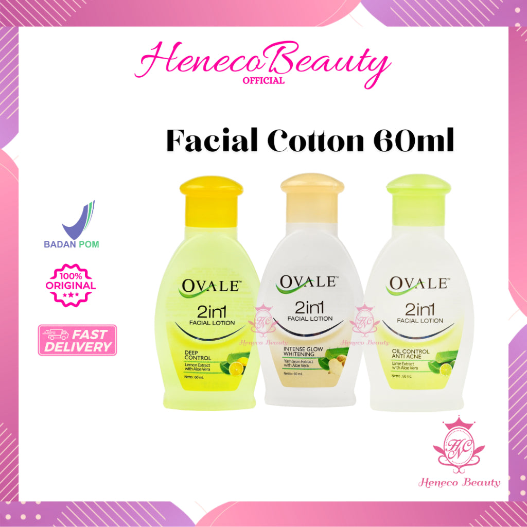 OVALE 2in1 Facial Lotion Cleanser 60ml - Ovale Pembersih Wajah Sekali Usap /HenecoBeauty