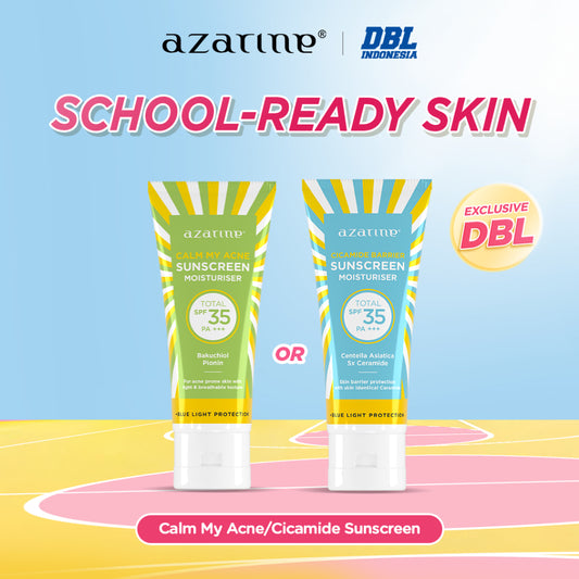Azarine ⁠School-Ready Skin Sunscreen Series Berjerawat Berminyak Facial Kering Ceramide Wajah sunscreen bruntusan Muka