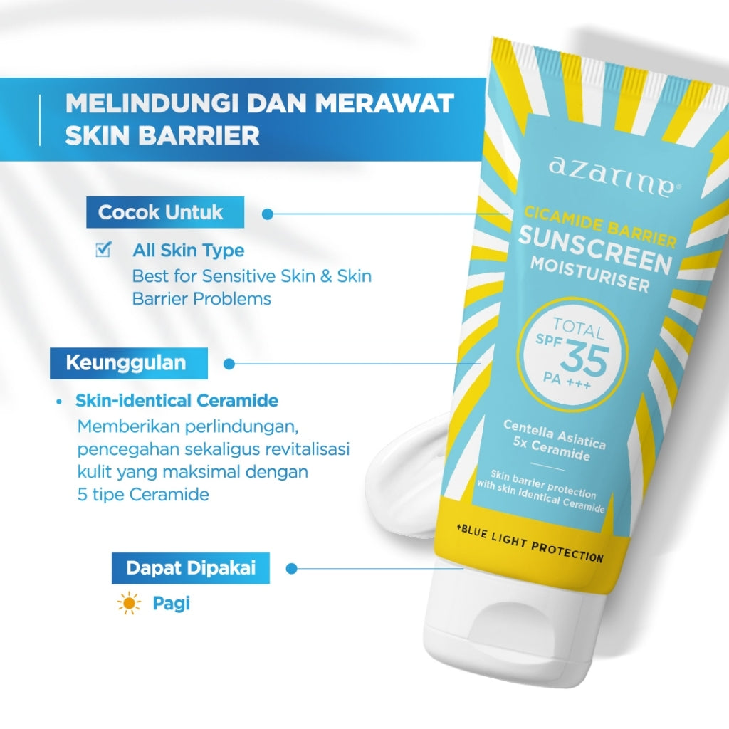 Azarine ⁠School-Ready Skin Sunscreen Series Berjerawat Berminyak Facial Kering Ceramide Wajah sunscreen bruntusan Muka