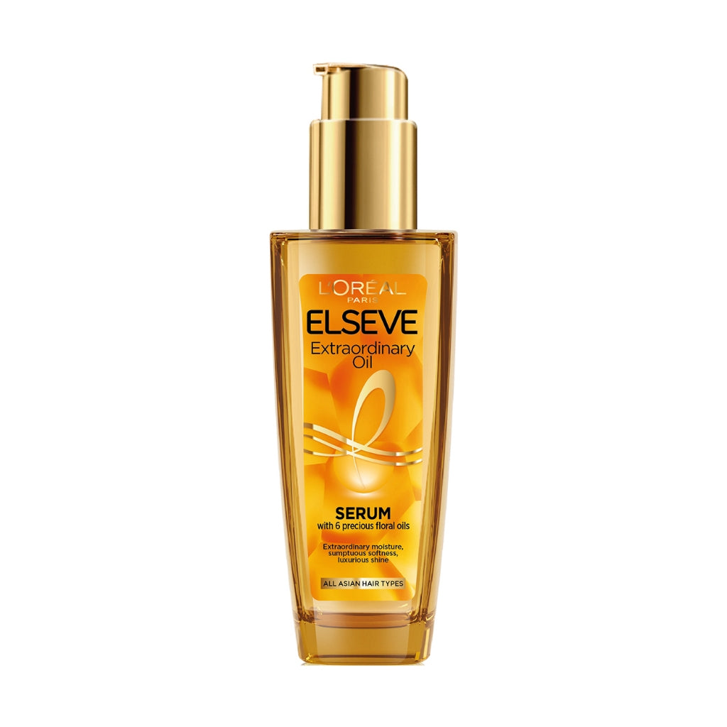 L'Oreal Paris Elseve Extraordinary Oil Gold Hair Treatment Serum 100ml -  Rambut Halus Berkilau dalam Satu Pemakaian - dari Bunga Istimewa Omega 3 - Perawatan Rambut Vitamin Rambut 100ml   Vitamin rambut