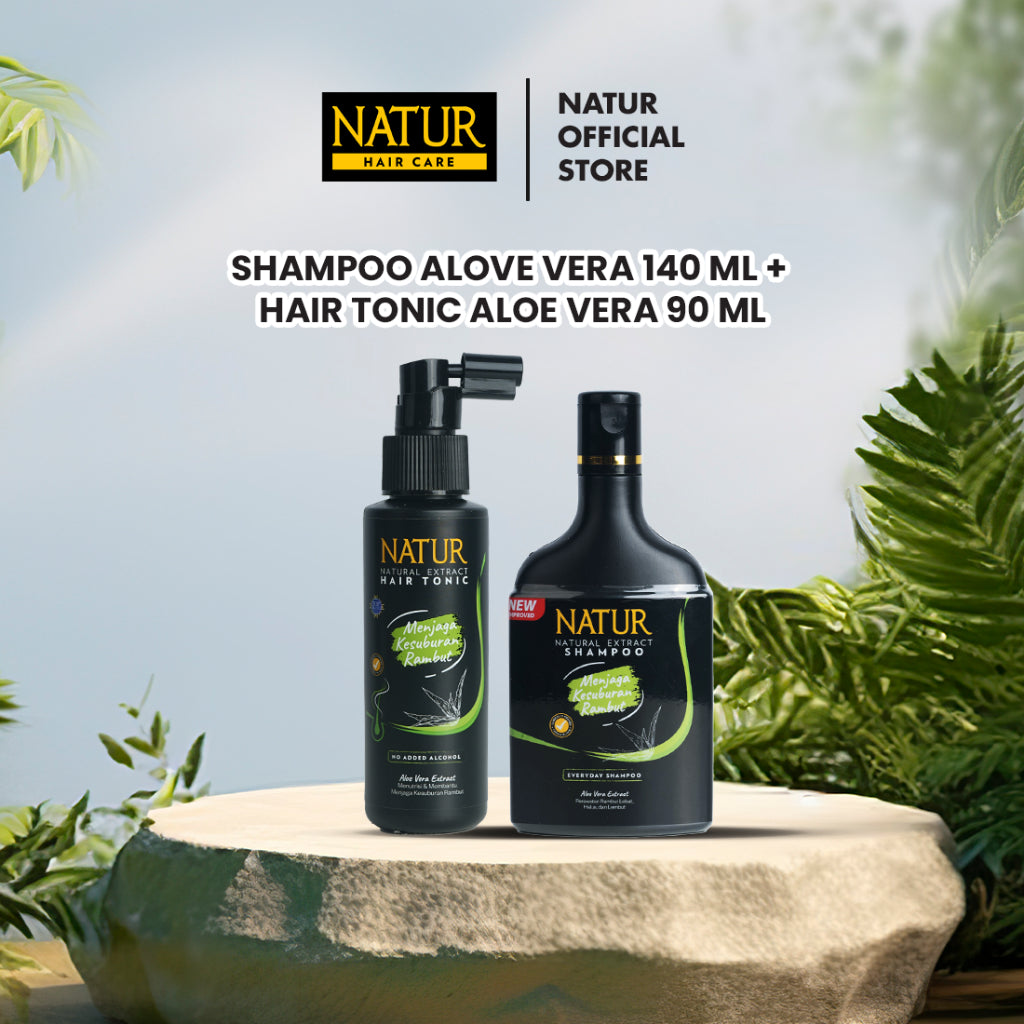 Natur Shampoo & Tonic Aloe Vera 2 in 1  - Paket Perawatan Rambut Lebat dan Hitam