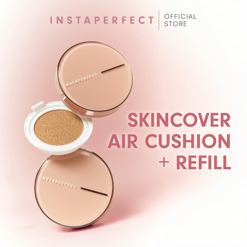 INSTAPERFECT Real Skin Cushion Complete Package (Skinover Air Cushion + Refill) Full Coverage Semi Matte Finish- Bundle Lengkap Make Up Tahan Lama