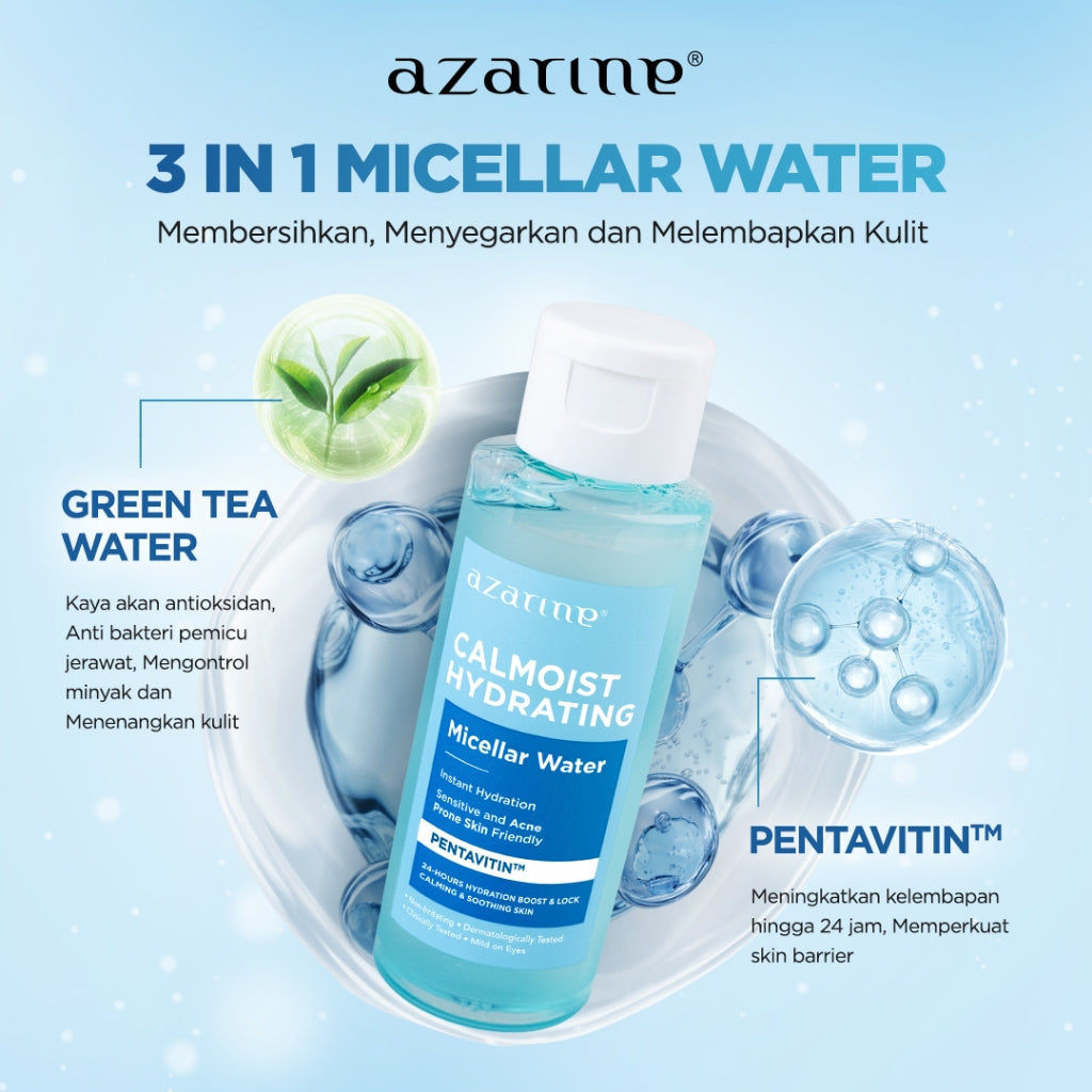 Azarine Clean and Cover Set [2 PCS] Covermatte Cushion + Calmoist Micellar Water Pembersih Wajah Daily Make Up Untuk Semua Jenis Kulit dengan PENTAVITIN™ Make Up Remover + Cushion Tahan Lama Flawless Matte Finish Lightweight Makeup Easy Application Builda