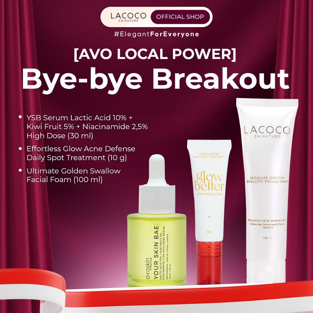 [AVO LOCAL POWER] Bye Bye Breakout (Avoskin YSB Lactic Acid Serum + Glow Better Acne Defense Daily Spot Treatment (10 g) + Lacoco Golden Swallow Facial Foam (100 ml))