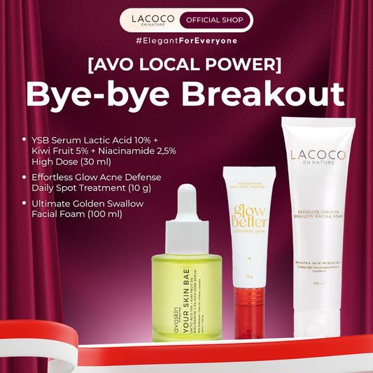 [AVO LOCAL POWER] Bye Bye Breakout (Avoskin YSB Lactic Acid Serum + Glow Better Acne Defense Daily Spot Treatment (10 g) + Lacoco Golden Swallow Facial Foam (100 ml))
