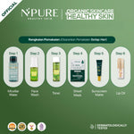 BUNDLE 6PCS - NPURE Micellar Water 300ml + Cica Facial Wash 100ml + Cica Toner 150ml + Cica Sheet Mask + Sunscreen Matte + Lip Glow Oil Rose Pink / paket kecantikan / skincare harian