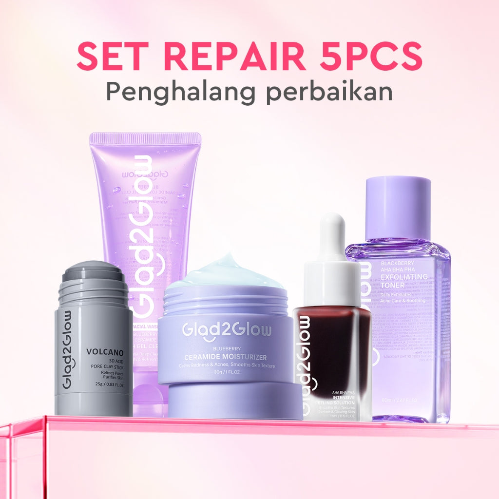 [HEMAT 60K]Glad2Glow Kulit Halus Bundle 7in1 eksfoliasi wajah Skincare Set-Pulihkan/Cerah Krim+Glowing Serum/Peeling Solution+ Cleanser+Eksfoliasi Toner-peeling whitening Moisturizer facial wash Pelembab skincare 1 set lengkap G2G glad2glow official store