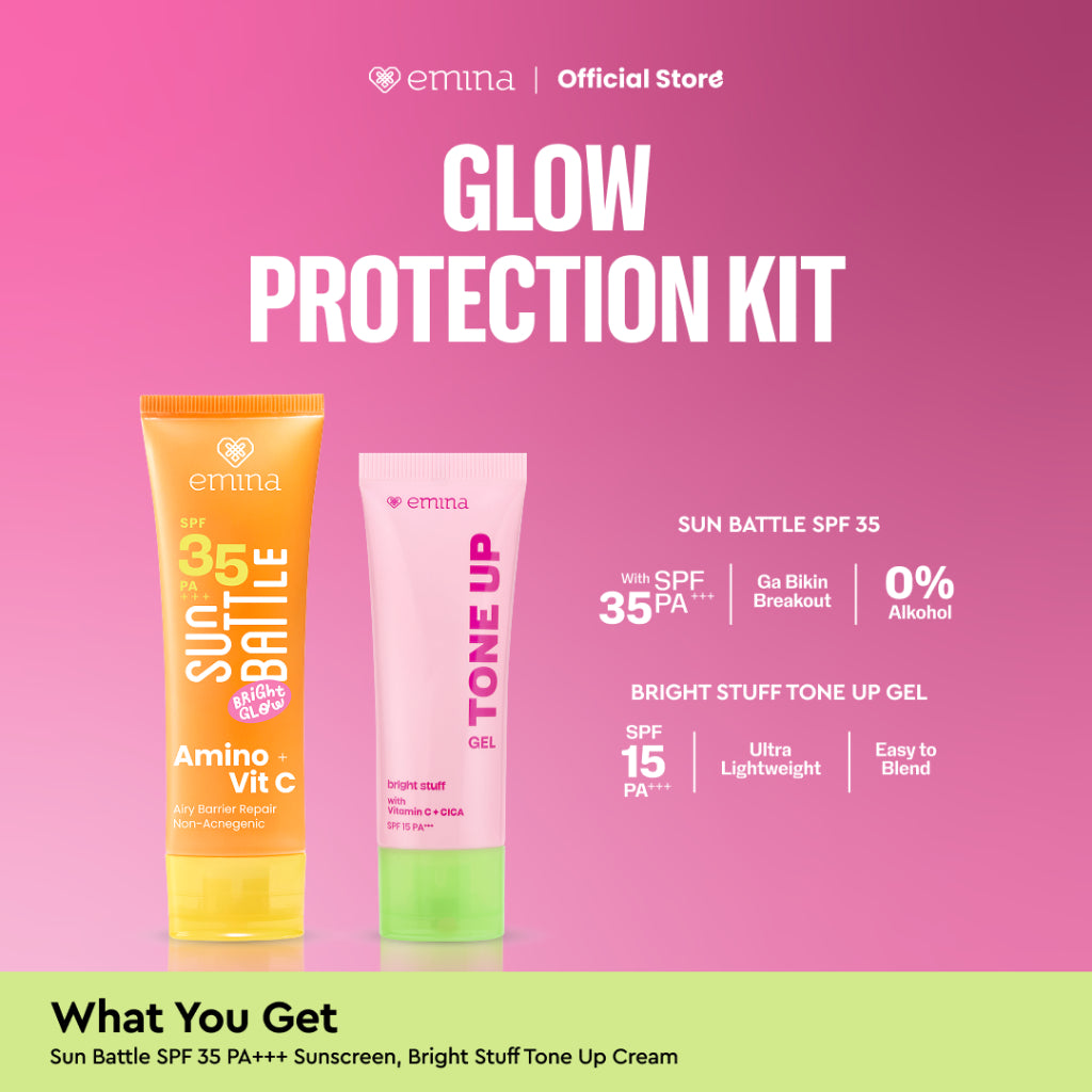[Creator's Pick] Emina Bright Stuff GLOW PROTECTION KIT (Tone Up Gel, Sun Amino Vitamin C) - Paket Pelembab Wajah Mencerahkan Instan Perlindungan dari Sinar UV