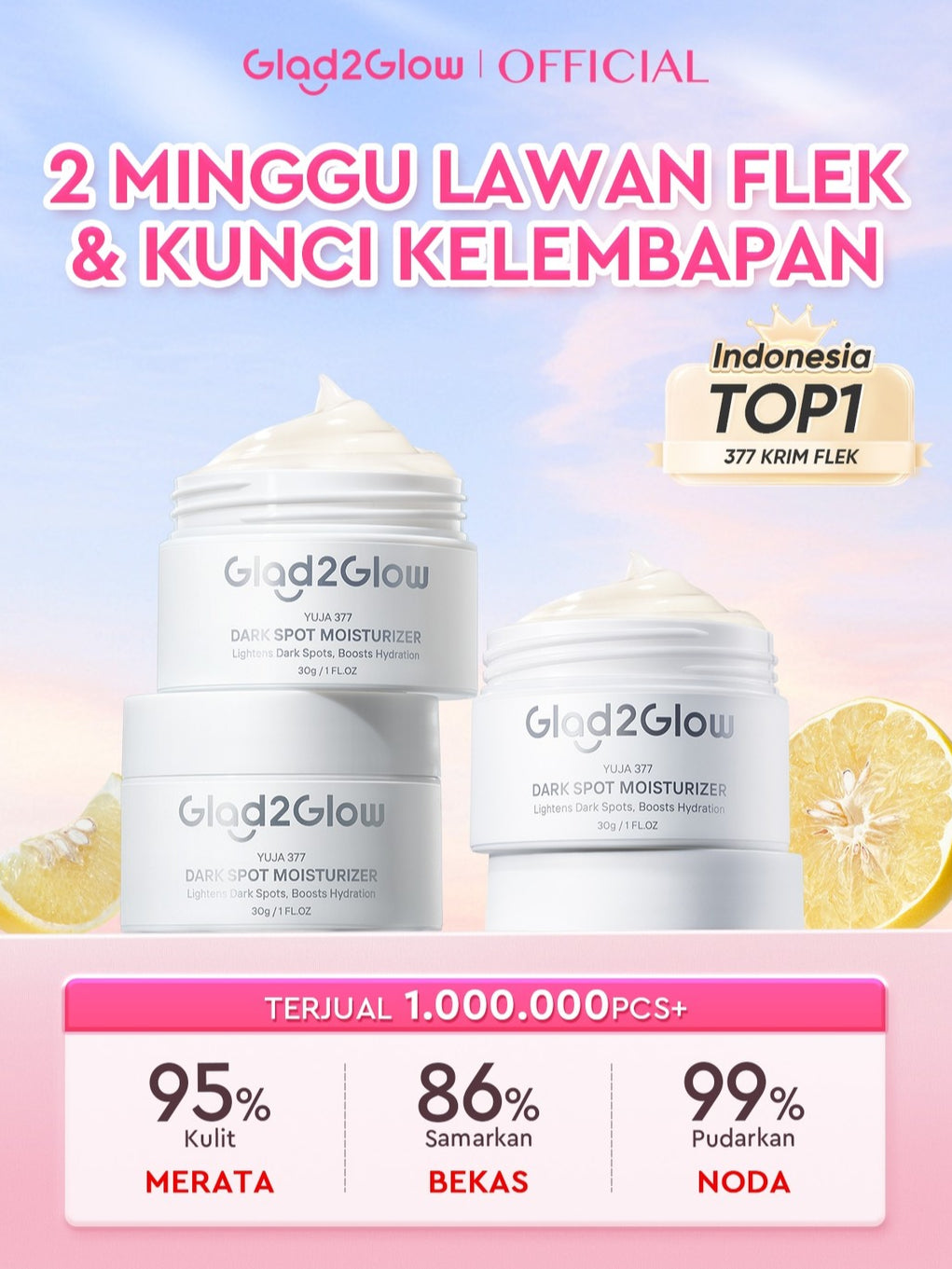 Glad2Glow Yuja Symwhite 377 Dark Spot Moisturizer menghilangkan bekas jerawat brightening night cream day cream Hilangkan Flek & Tenangkan Kulit Skincare Pelembab Esensi Wajah Perawatan Kulit Pelembab Wajah Pembersih day cream tone up g2g official store