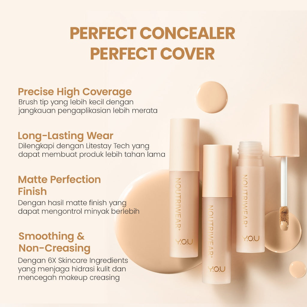 YOU NoutriWear+ Complete Cover Concealer Bedak Padat Perfect Coverage Bedak Pengontrol Minyak