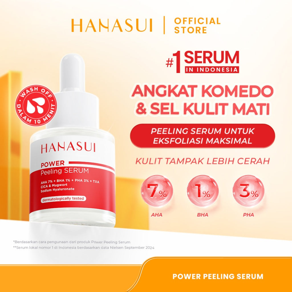 Hanasui Power Peeling Serum -  Eksfoliasi Wajah Mencerahkan, Angkat Sel Kulit Mati Komedo, Kulit Tidak Iritasi Kering