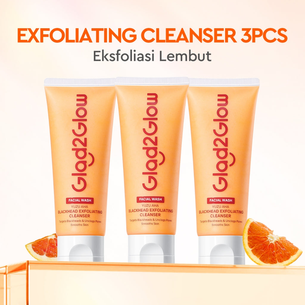 Glad2Glow Yuzu Aha Blackhead Exfoliating Cleanser facial wash skincare face wash sabun cuci muka cleansing balm exfoliating exfoliasi wajah sabun muka pembersih wajah Yuzu Aha Blackhead Exfoliating Cleanser Eksfoliasi secara lembut g2glow official store