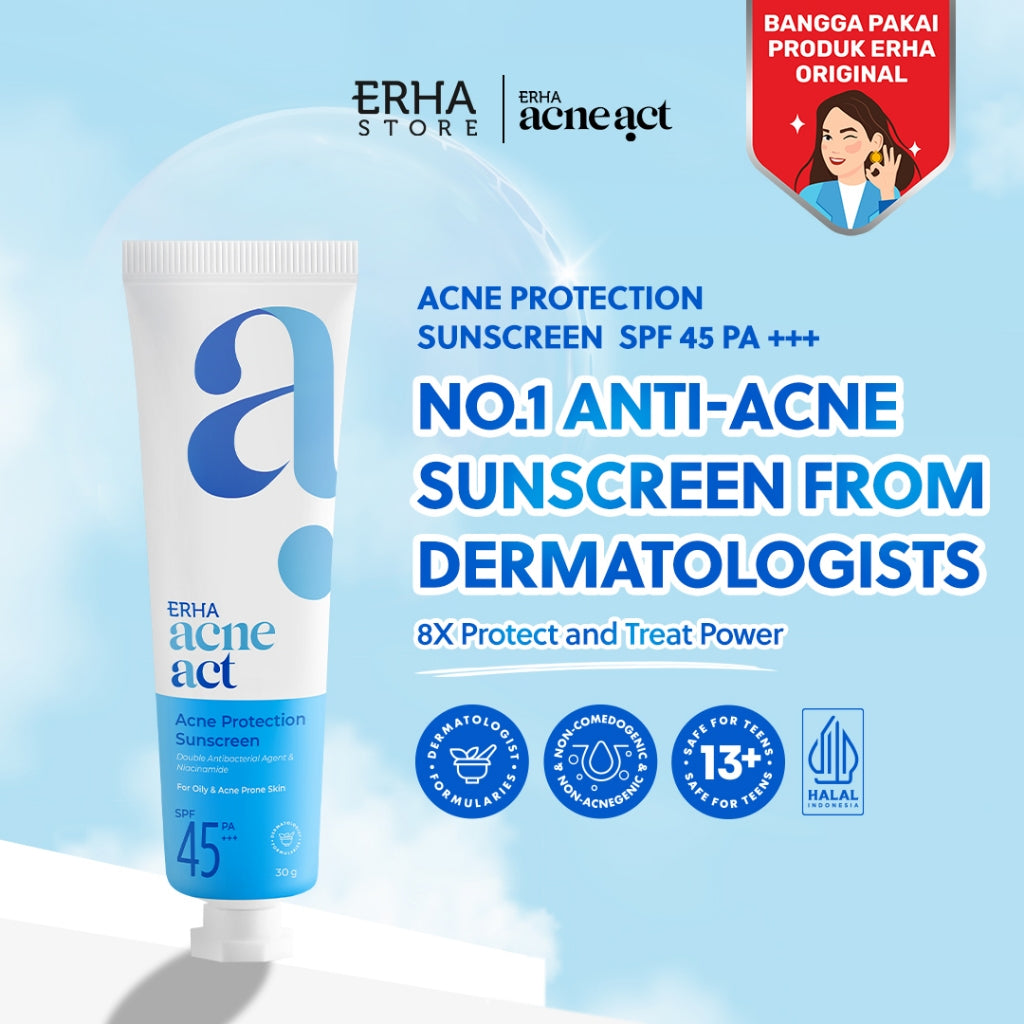 ERHA Acneact Bundle Cleanse + Protect  | Combo Sunscreen SPF 45 Niacinamide + Sabun Cuci Muka low ph