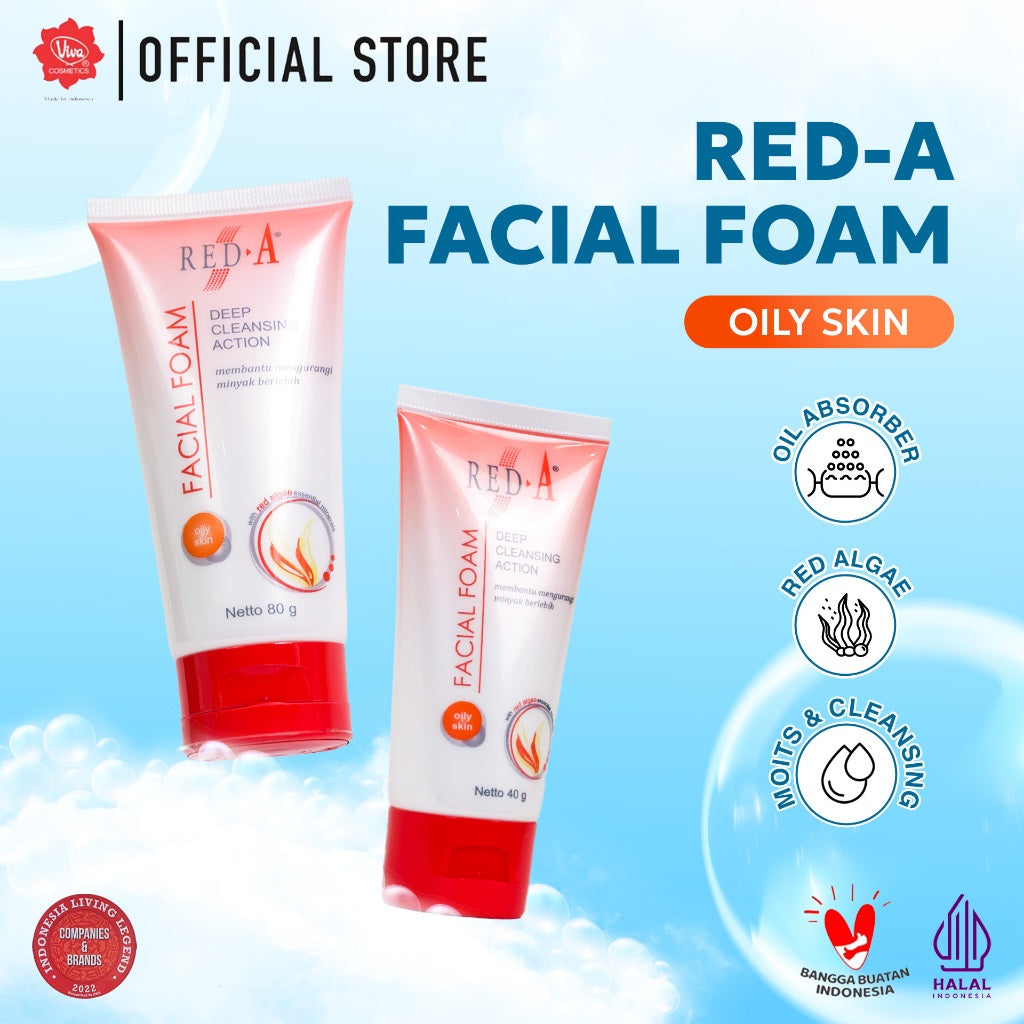 Red-A Facial Foam for Oily Skin with Oil Absorbent & Red Algae Extract (tersedia 40 Gr & 80 Gr)