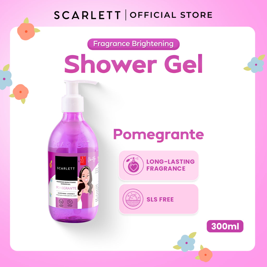 SCARLETT Fragrance Brightening Shower Gel 300ml | Body Wash Sabun Mandi Cair | Melembutkan Menutrisi Melembabkan Mencerahkan Kulit, Kulit Cerah Halus dengan Wangi Mewah