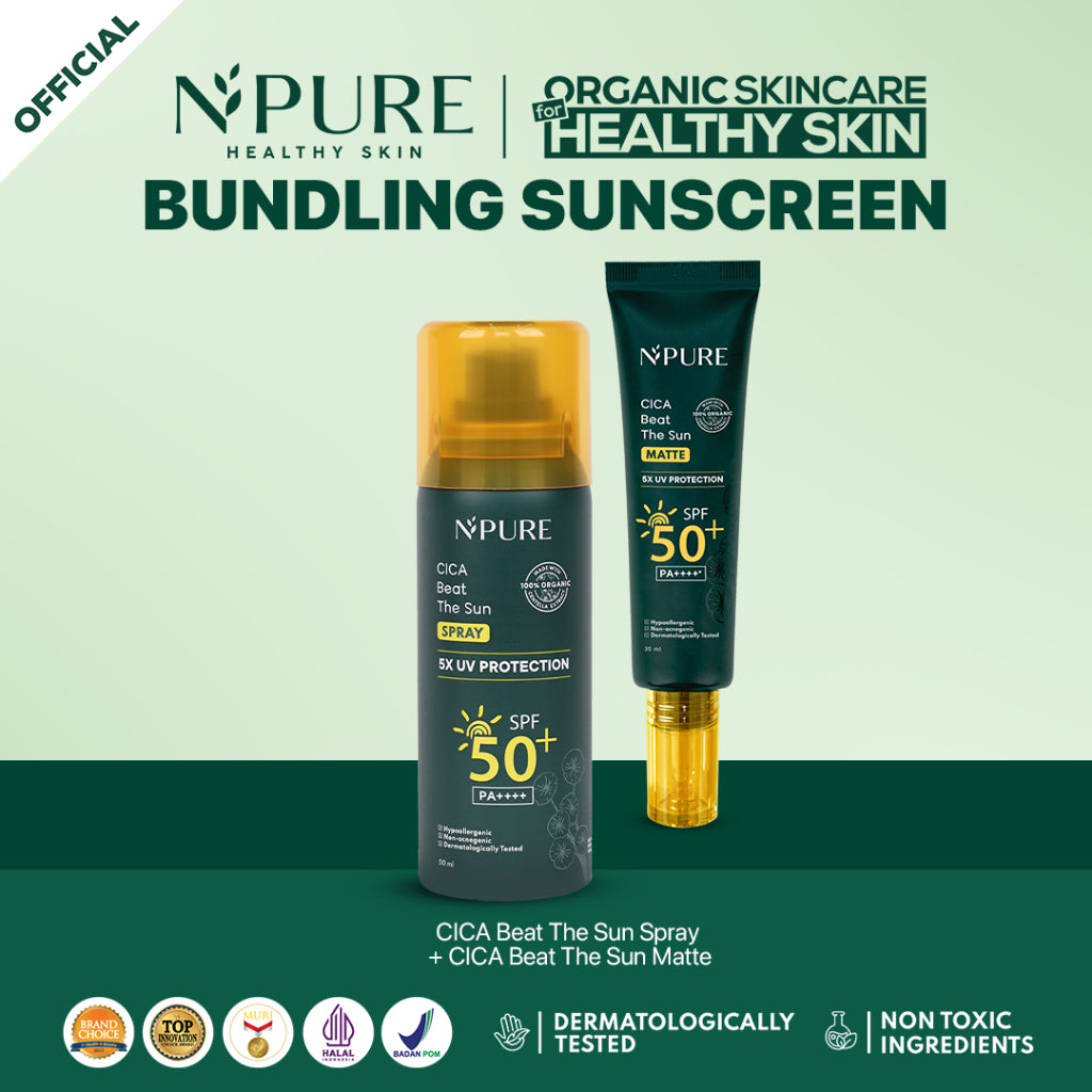 DOUBLE PROTECT -  NPURE Sunscreen Beat The Sun Matte/Glow + NPURE Sunscreen Beat The Sun Spray / Sunscreen Spray / Sunscreen Wajah / Sunscreen Badan / SPF 50+++