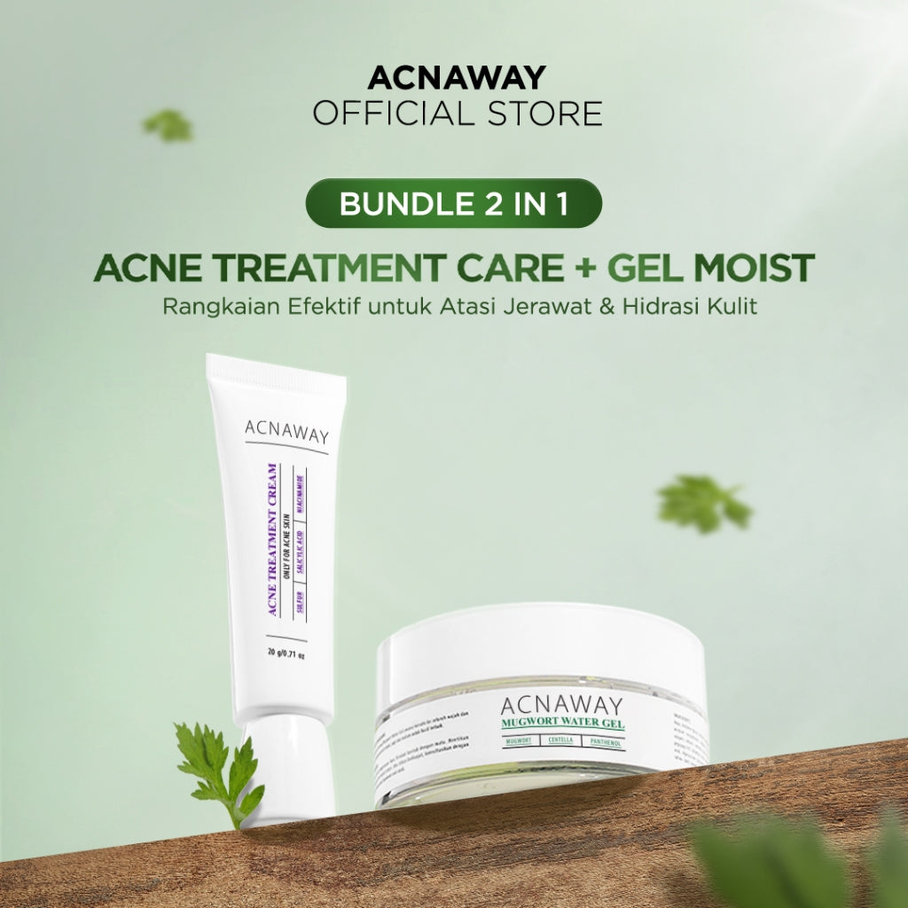 ACNAWAY Bundle 2 in 1 Mugwort Water Gel + Acne Treatment Cream – Skincare Jerawat & Kulit Iritasi, Melembabkan & Menenangkan