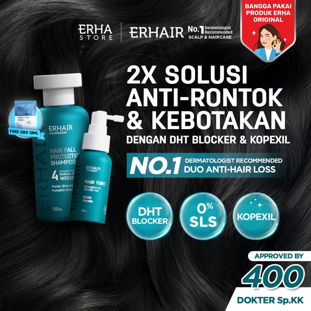 ERHAIR Bundle Hairgrow Shampoo 100ml & Tonic 60ml - Sampo & Tonik Anti Rambut Rontok