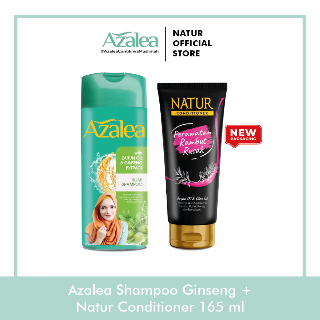 Azalea Hijab Shampoo 180 ML & Natur Conditioner 165 ml - Paket Perawatan Rambut Lepek Rontok