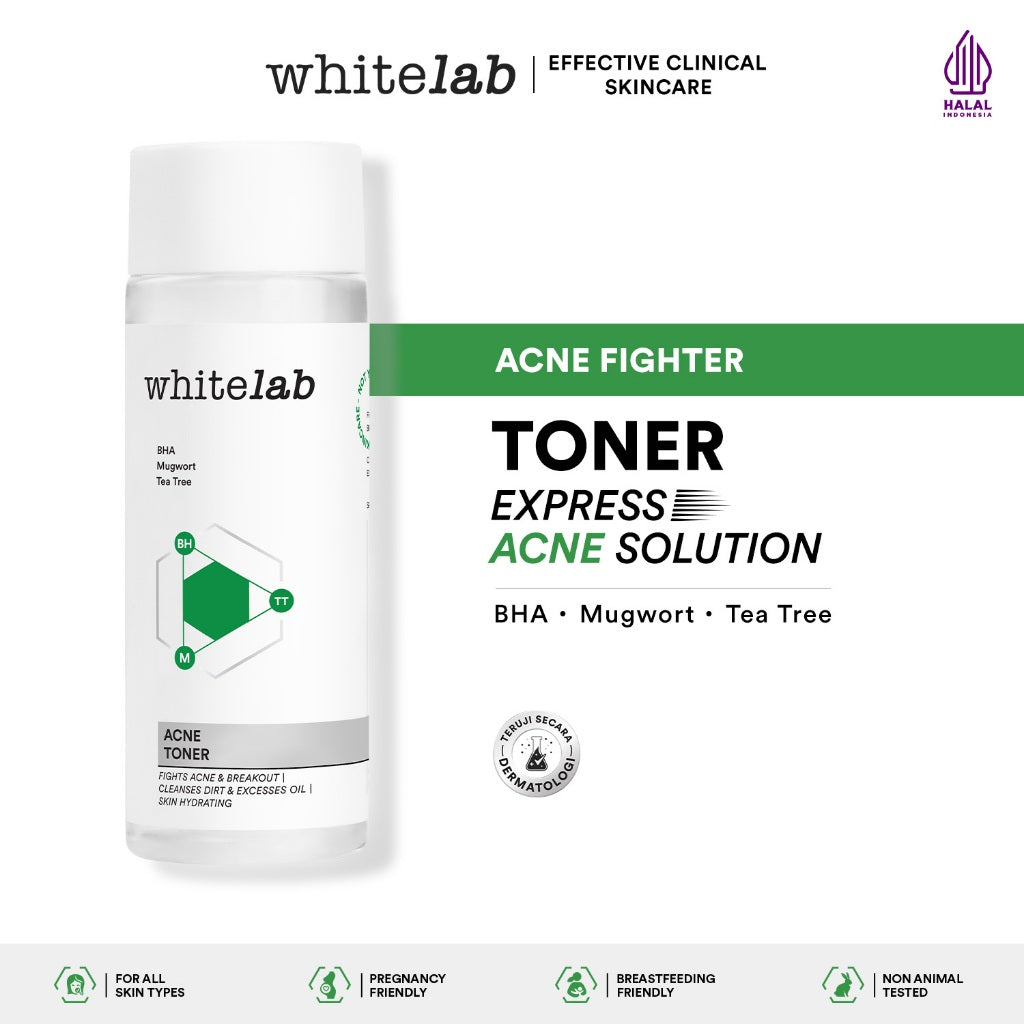 Whitelab Acne Toner - Toner Untuk Kulit Jerawat Menenangkan dan Mengontrol Minyak Berlebih dengan Bha, Mugwort & Tea Tree [BPOM]