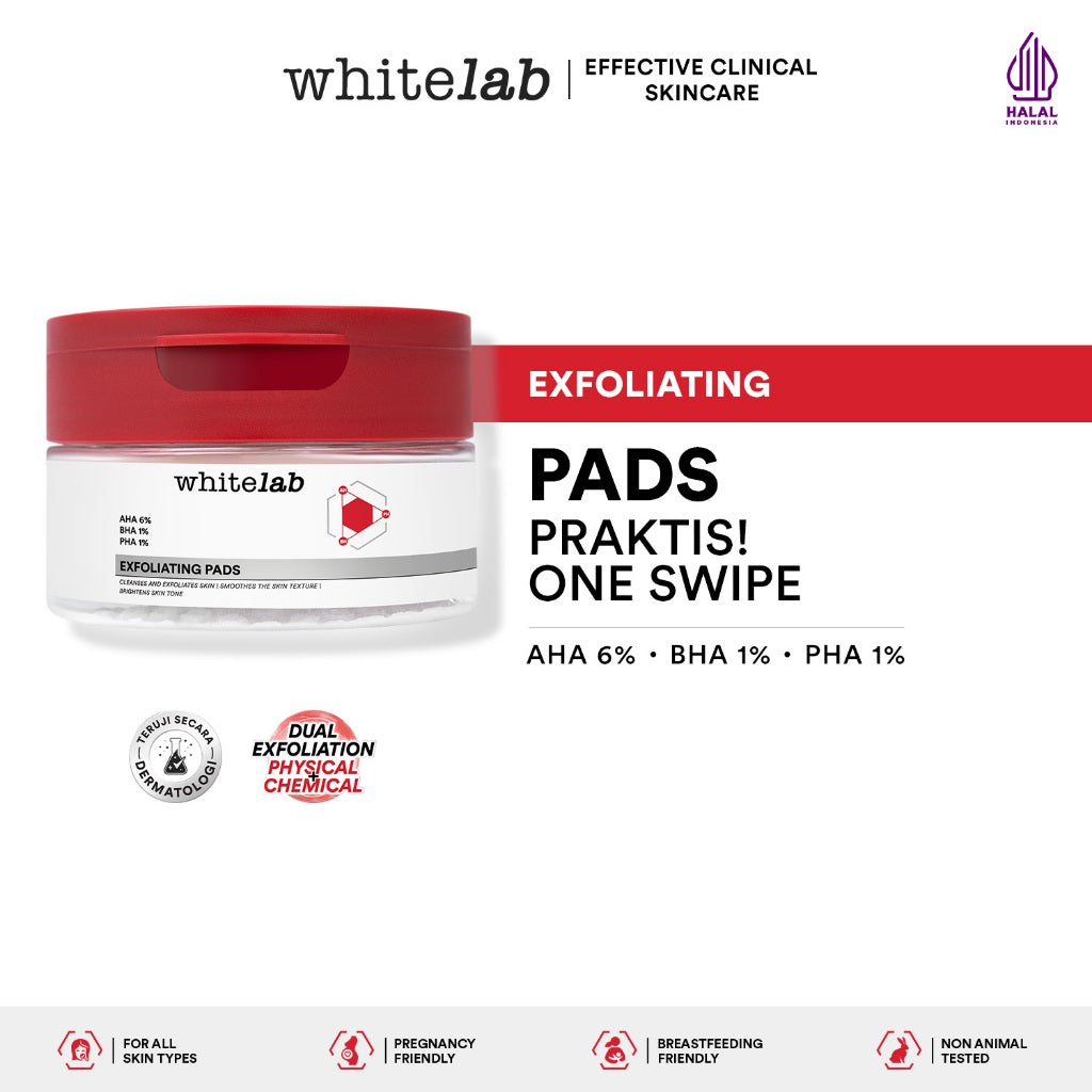 Whitelab Exfoliating Pads Peeling AHA BHA PHA - Pads Eksfoliasi Pengangkat Sel Kulit Mati Memperbaiki Tekstur Kulit & Komedo [BPOM]