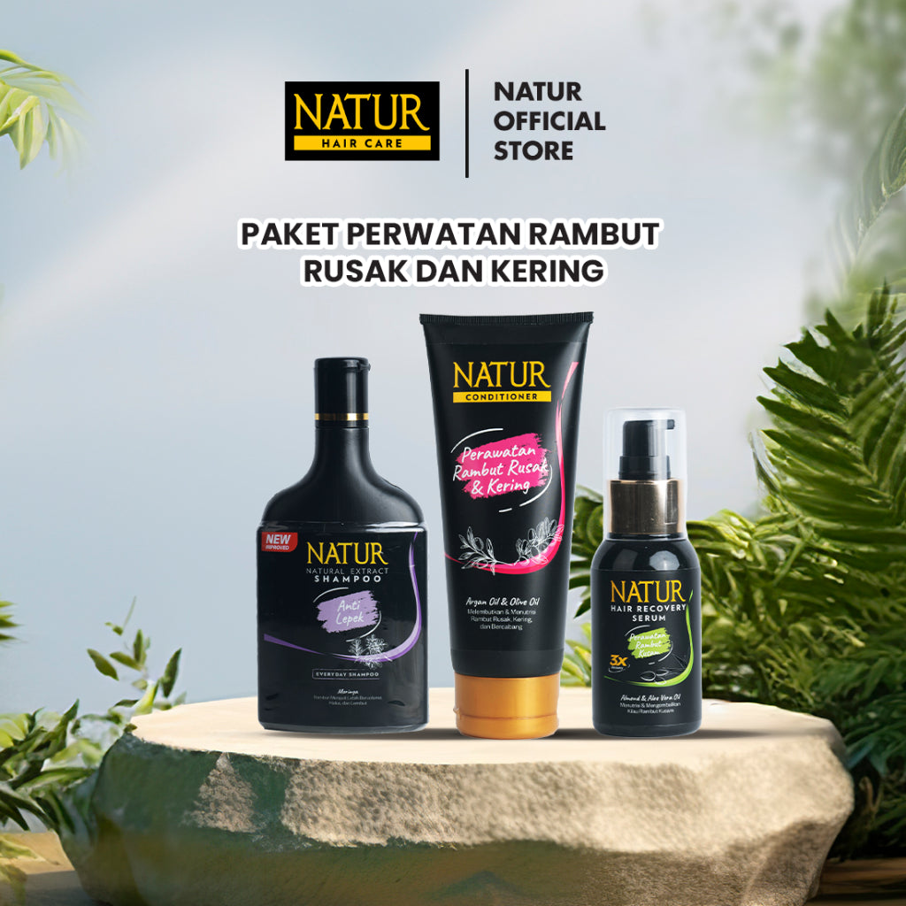 Paket Rambut Rusak dan Kering - Shampoo, Conditioner, Hair Recovery Serum Rambut Rusak dan Kering