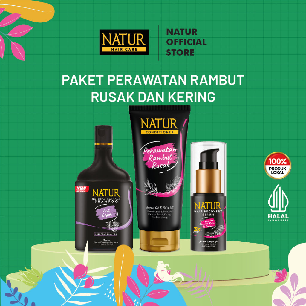 Paket Rambut Rusak dan Kering - Shampoo, Conditioner, Hair Recovery Serum Rambut Rusak dan Kering