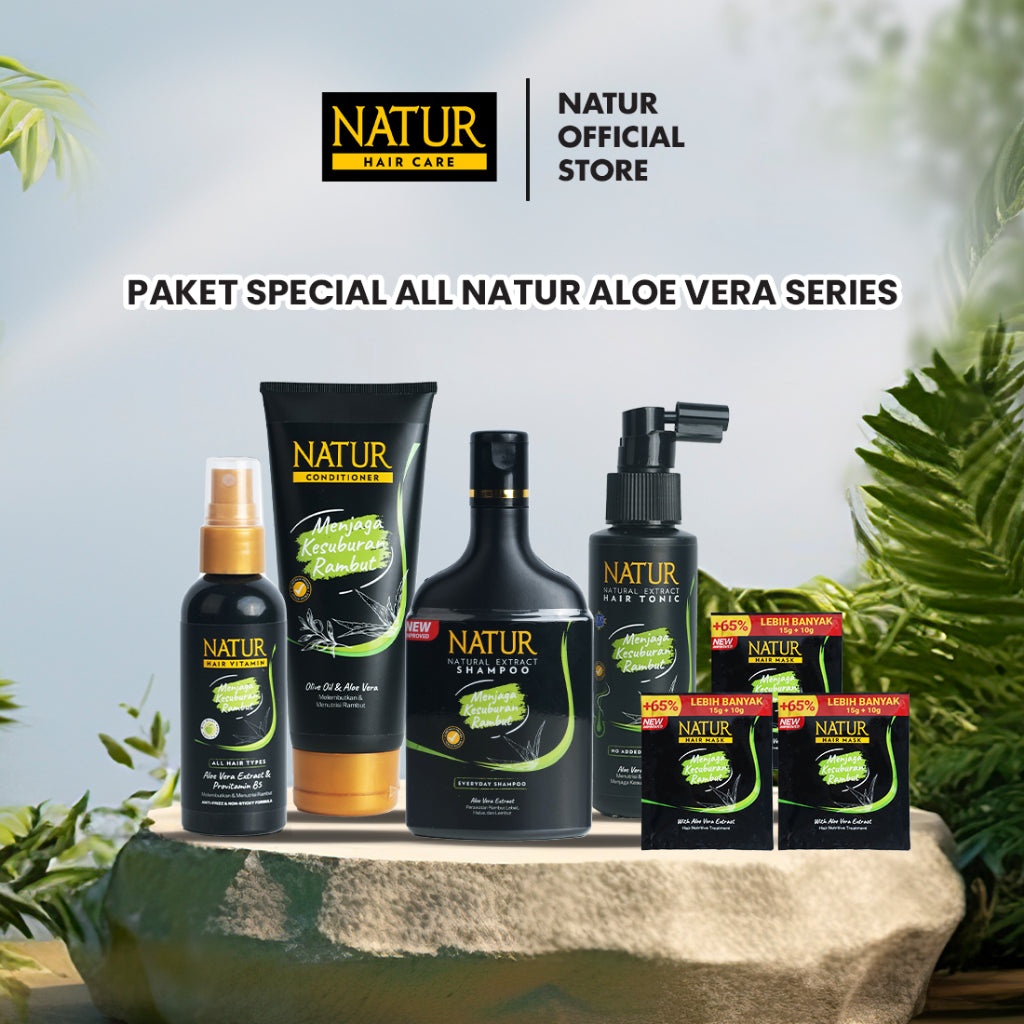Paket Special All Natur Aloe Vera Series (Shampoo, Hair Vitamin, Hair Tonic, Conditoner, Hair Mask)