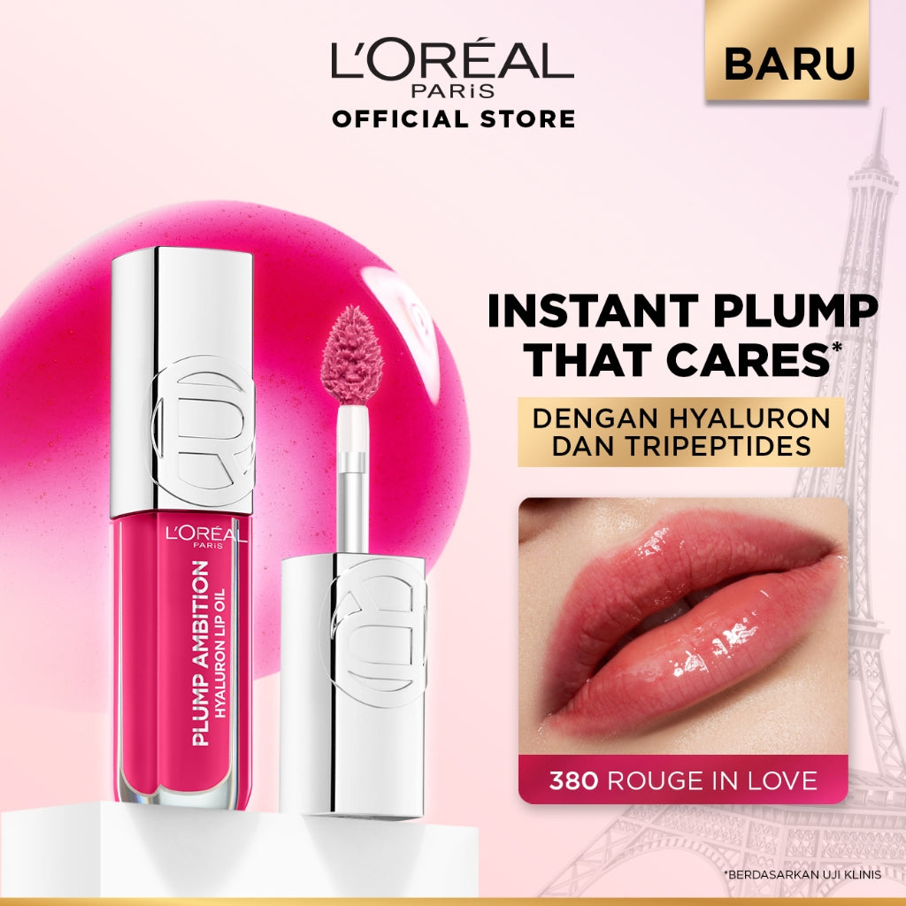 [BARU] L'Oreal Paris Plump Ambition Lip Oil - Instant Plump Hyaluronic Acid & Tripeptide Tahan Hingga 24 Jam, Bibir Plumpy & Lembab, Tidak Lengket | Lip Gloss Lip Plump