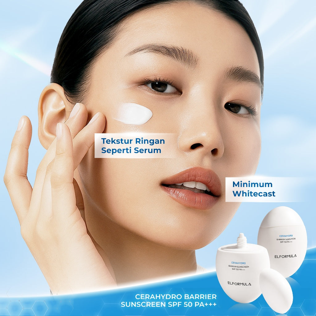 ELFORMULA Intensive CeraHydro Barrier Repair Sunscreen SPF 50+++ - Sunblock Sun Screen Sunscreen Wajah Tabir Surya Cepat Menyerap Melindungi Kulit Sensitive Sensitif Normal Berminyak dari Sinar UVA UVB Protection Minim Whitecast No Comedogenic Oil Control