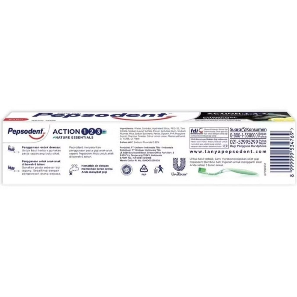 Pepsodent Action 123 Nature Essential Pasta Gigi Charcoal 160 g