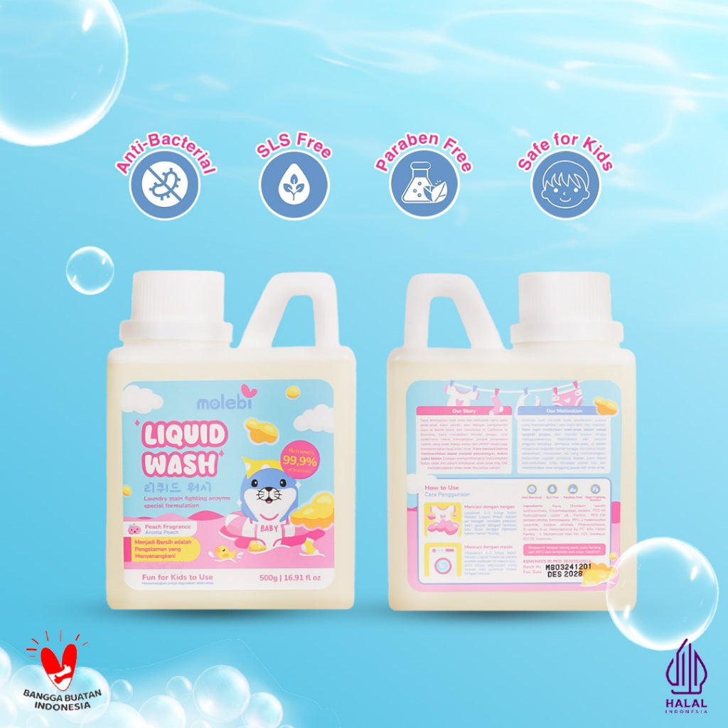 Molebi Detergen Baju Bayi / Liquid Wash Detergent 500g - Stain Fighting Enzyme, Lembut untuk Kulit Bayi