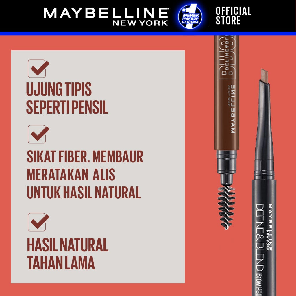 MAYBELLINE OFFICIAL Define And Blend Mechanic Eyebrow Pencil Make up - 0.16gr - Grey Brown (Pensil Alis Untuk Alis Tampak Tebal & Natural)