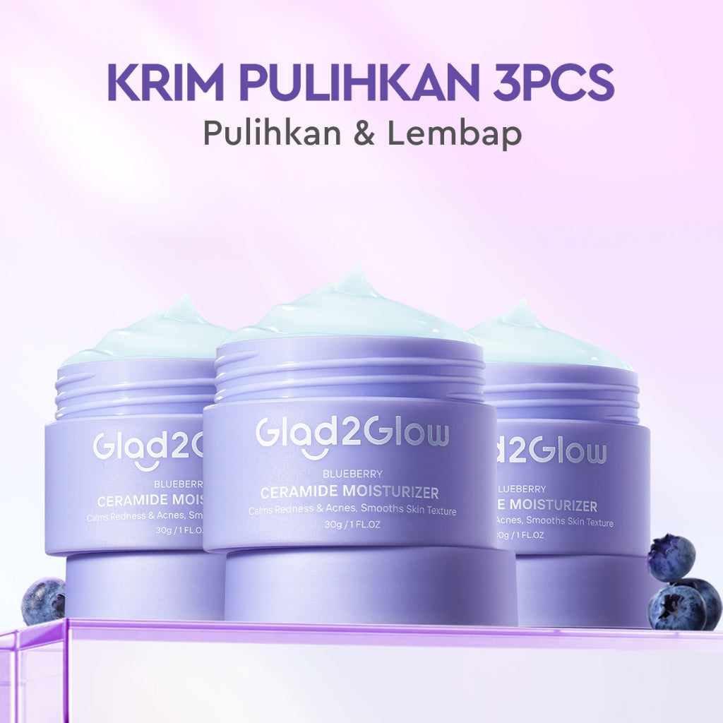 Glad2Glow Blueberry 5% Ceramide Moisturizer Repair Barrier Pulihkan skincare day cream Night Cream krim wajah moisturizer cream repair cream torriden cream cream pemutih wajah skincare bpom Pelembab Wajah Sensitive Skin Care G2G glad2glow official store