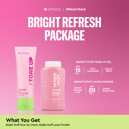 Emina Bright Stuff Refresh Package - Loose Powder, Tone Up Cream Instant Brightening, Mencerahkan, Glowing