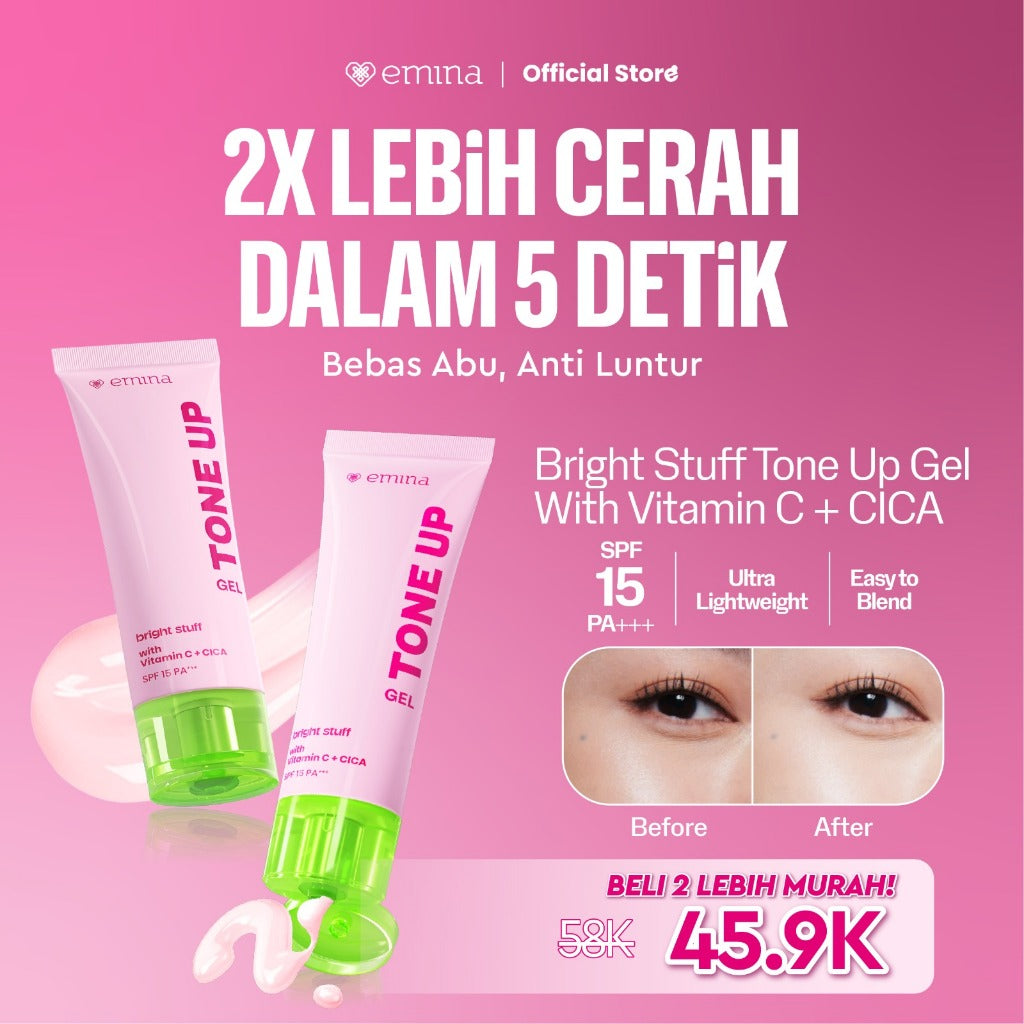 [SPECIAL 11.11] [Twin Pack] Emina Bright Stuff Tone Up Gel 20 ml Isi 2 Paket Tone Up - Pelembab Wajah Mencerahkan Instan, Perlindungan dari Sinar UV, Mudah Merata, No Whitecast, Anti Luntur, Non-Comedogenic, Non-Acnegenic, Cocok untuk semua jenis kulit
