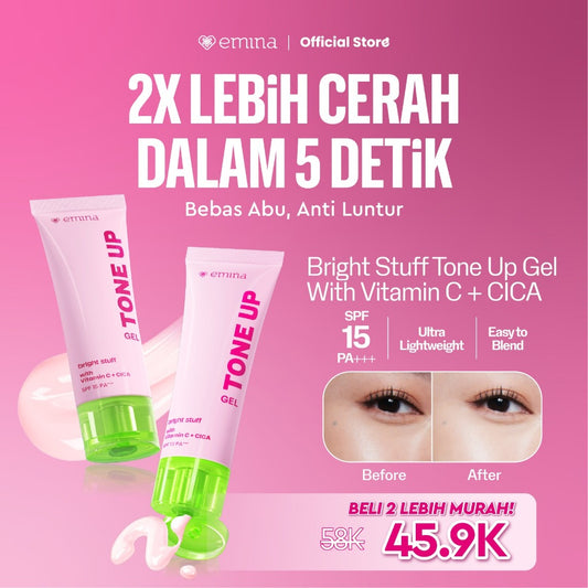 [SPECIAL 11.11] [Twin Pack] Emina Bright Stuff Tone Up Gel 20 ml Isi 2 Paket Tone Up - Pelembab Wajah Mencerahkan Instan, Perlindungan dari Sinar UV, Mudah Merata, No Whitecast, Anti Luntur, Non-Comedogenic, Non-Acnegenic, Cocok untuk semua jenis kulit