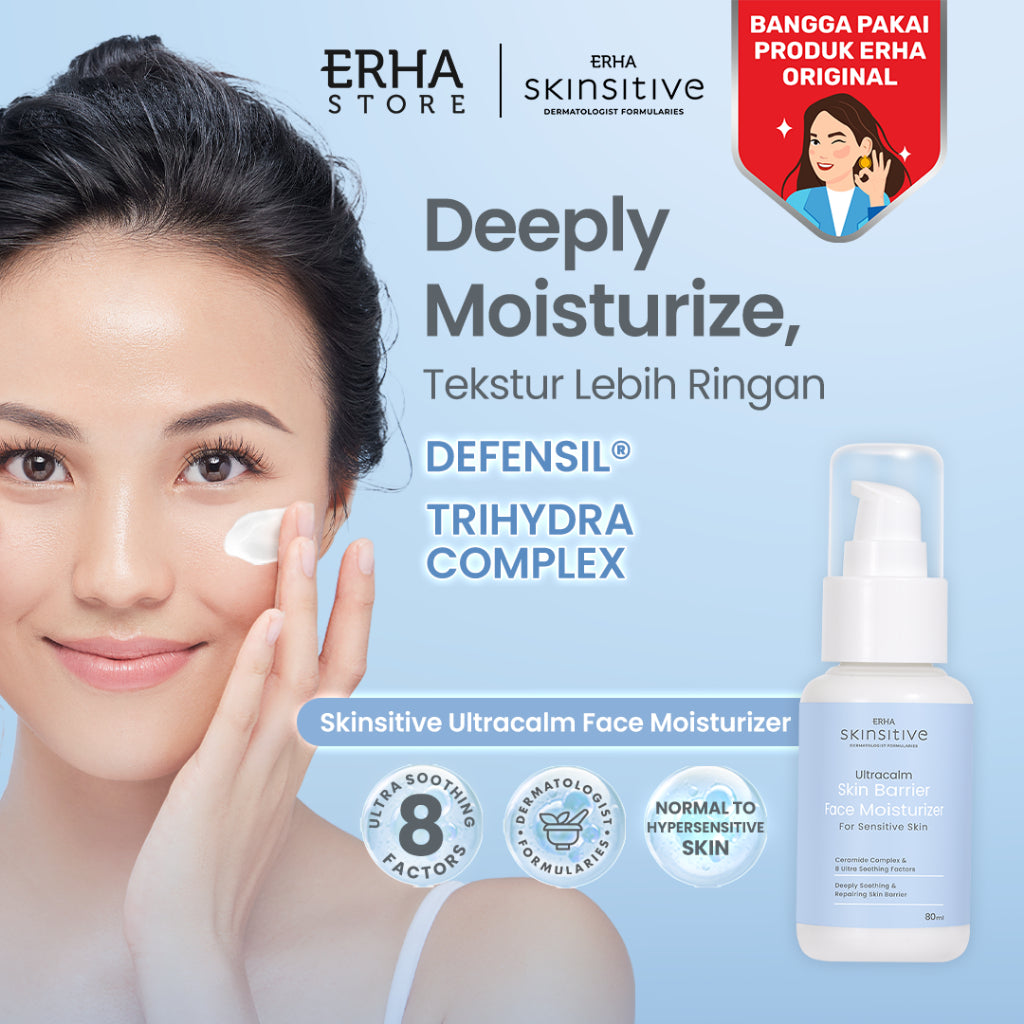 ERHA Skinsitive Ultracalm Skin Barrier Moisturizer 80ml | Pelembap Wajah Semua Jenis Kulit (Normal, Kering, Berminyak, Sensitif) | Deep Moisturize, Tekstur Ringan, Cepat Menyerap | Skin Barrier Kuat Dengan Ceramide, Panthenol, Niacinamide, Calming