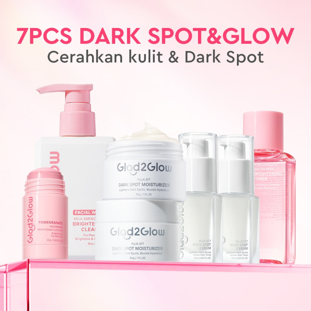 [ORDER NOW, HEMAT 30K]Glad2Glow Symwhite377 Dark Spot Bundle 7PCS-Yuja Skincare Cerah Brightening Moisturizer+Dark Spot Serum+Cleanser+Retinol Moisturizer+ Retinol Serum+Toner+Clay Stick Meringankan flek hitam mencerahkan warna kulit g2glow official store