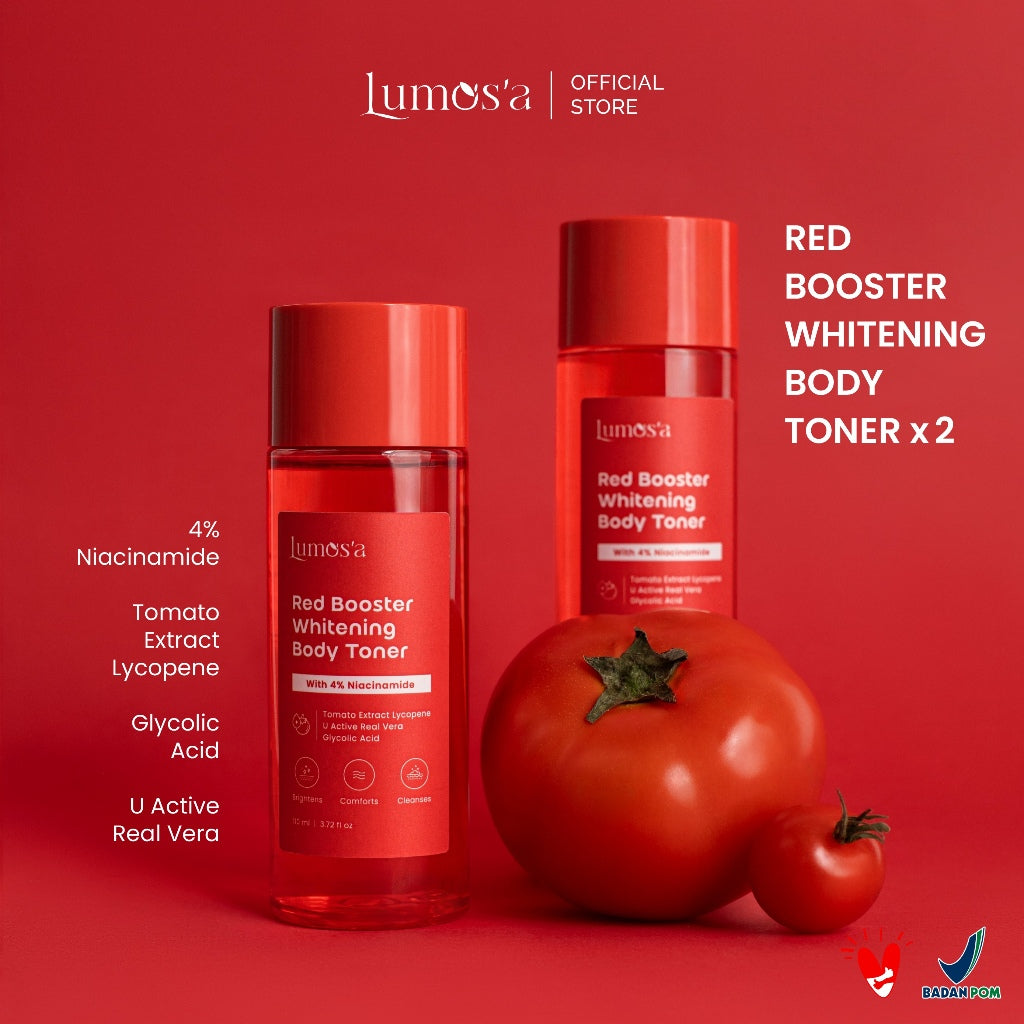 [PAKET 2 HEMAT] Lumos'a Red Booster Whitening Body Toner 110ml | 4% Niacinamide + Tomato Extract Lycopene + Glycolic Acid | Daily Routine