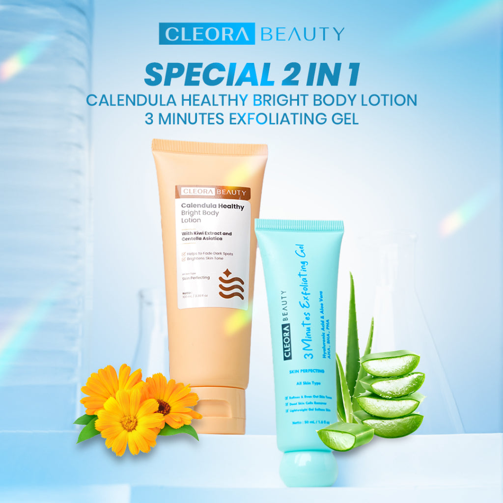 [SPECIAL OFFER] Cleora Bundle Calendula Series - Body Lotion Handbody Wanita Pria Niacinamide Brightening Memudarkan Bekas Luka BodyButter Skincare Moisturizer Whitening Pemutih Wajah Eksfoliasi Exfoliasi Mengangkat Sel Kulit Mati Jerawat Acne Peeling Gel
