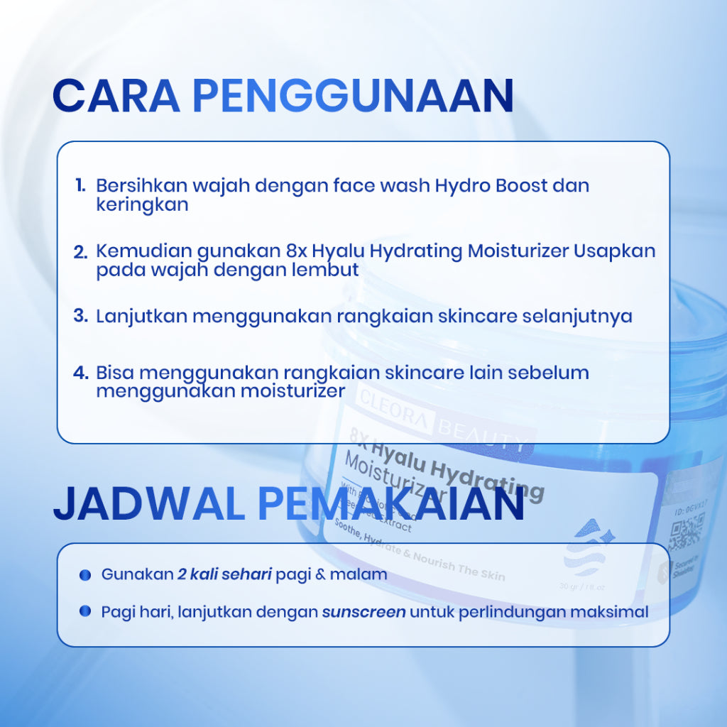 [PAKET HEMAT ISI 2] CLEORA 8x Hyalu Hydrating Moisturizer - Skincare Pelembab Muka Kering Dan Mengatasi Kusam Gel Untuk Mencerahkan Menenangkan DarkSpot Whitening Mosturizer SkinBarrier Calming Brightening Scincare Wajah Jerawat Acne Day Cream Pria Wanita