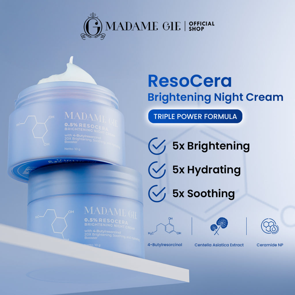 Madame Gie ResoCera Brightening Night Cream | Krim Malam Pencerah Wajah, Atasi Flek Hitam & Bekas Jerawat | Triple power formula Brightening, Hydrating & Soothing | Menjaga Skin Barrier Sehat & Melembapkan Kulit