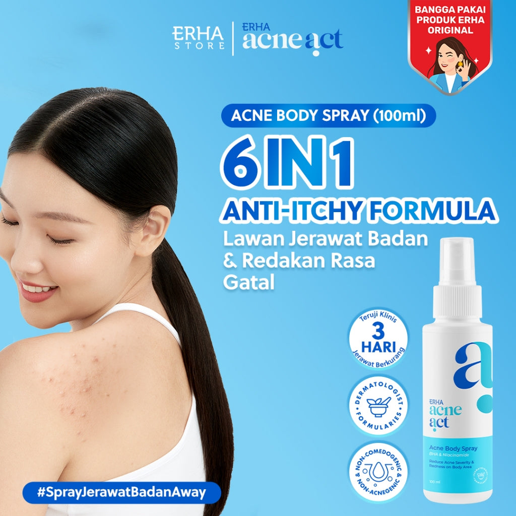 ERHA Acneact BHA & Allantoin Acne Body Spray 100ml - Perawatan Jerawat Badan Anti Gatal Niacinamide