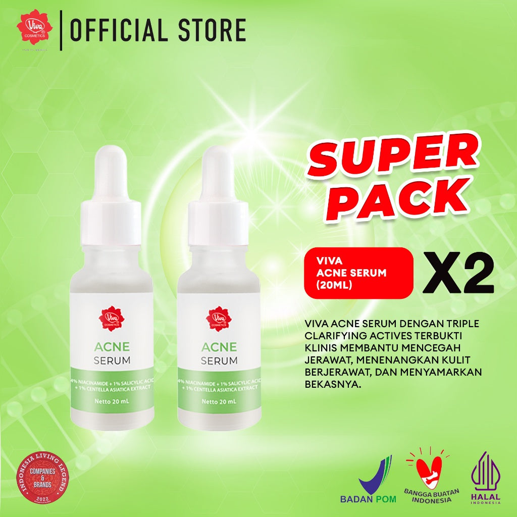 [Super Pack !!!] Viva Acne Serum with Niacinamide,  Salicylic Acid dan Centella Asiatica Extract 20ml – (2 Pcs)