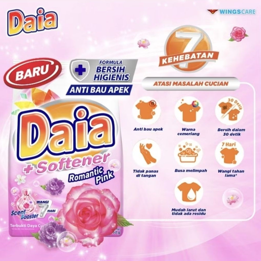 Daia Deterjen Bubuk + Pelembut Pakaian Romantic Pink 470 g
