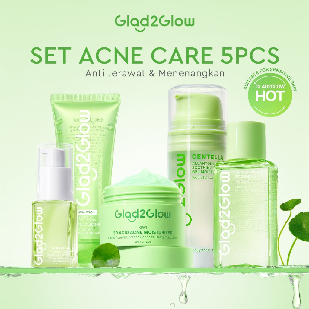 [ORDER NOW, HEMAT 50K]Glad2Glow Acne Jerawat Bundle 7in1 paket Centella madeca cream-Moisturizer+Serum+Cleanser+Toner+Clay Stick+Gel Skincare  Mask Menghilangkan Menenangkan kemerahan pada kulit Atur Minyak BerlebihMerawat Kulit g2glow official store