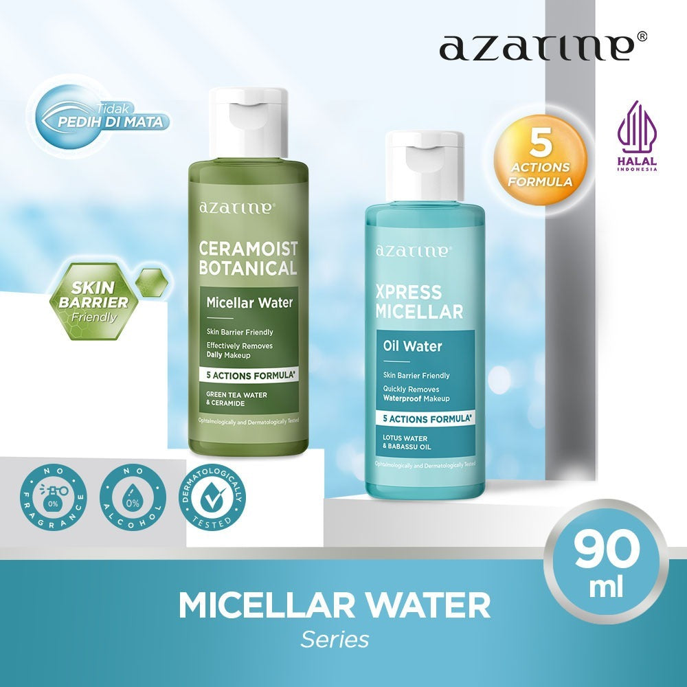 Azarine Micellar Water 90 ml Pembersih Wajah Daily Heavy Make Up Untuk Semua Jenis Kulit dengan Ceramide Make Up Remover
