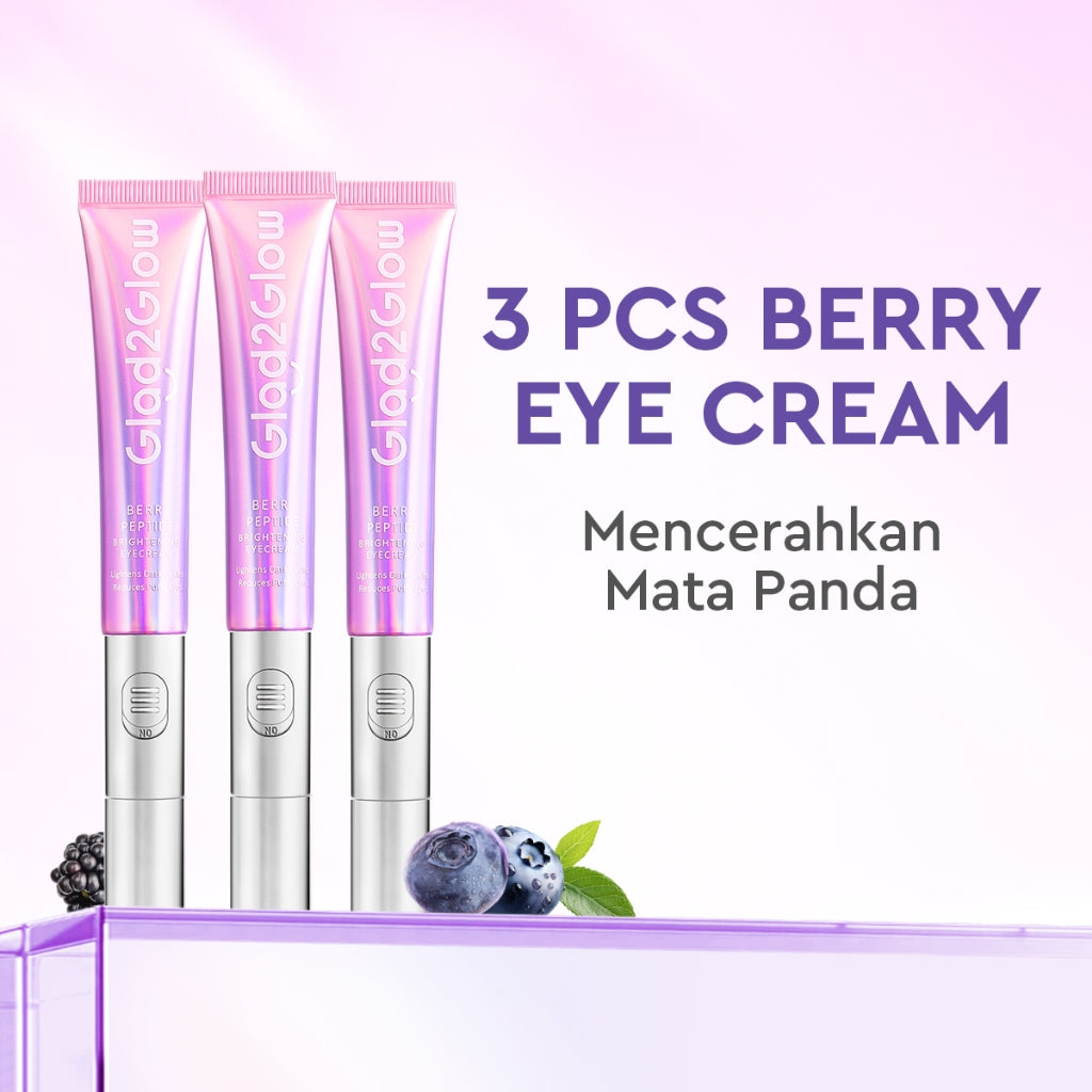 Glad2Glow Berry Eye Cream Brightening Eye Serum | Krim Mata with Electronic Massager with Peptide mata panda  kantung mata untuk Mengurangi Kantung Mata Eye Cream Eye Serum Penghilang Mata Panda Kantung Mata Cream Treatment g2glow official store