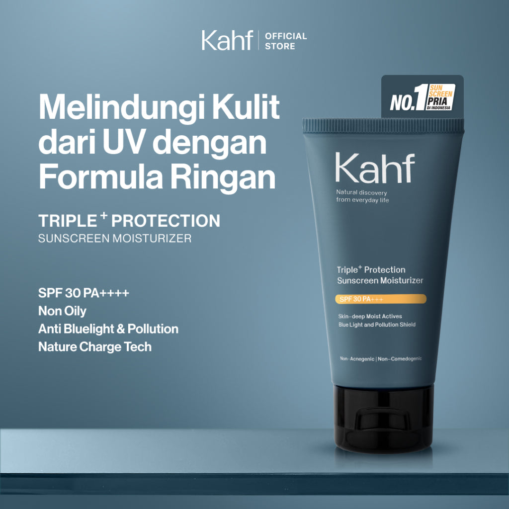 Kahf Sunscreen Moisturizer Triple Plus Protection (30ml) SPF 30 PA++++ - Japanese Mugwort - Non Acnegenic & Non Comedogenic - Non Oily Anti Bluelight and Pollution for All Skin Type - UV Protection - Pelindung Matahari